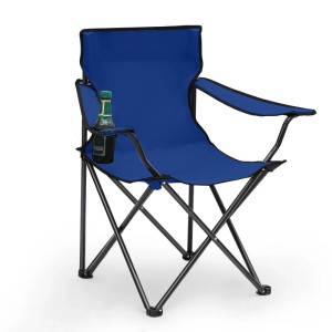 Blauer Sunula Campingstuhl mit Getränkehalter, ideal für Camping, Angeln und Outdoor-Aktivitäten.