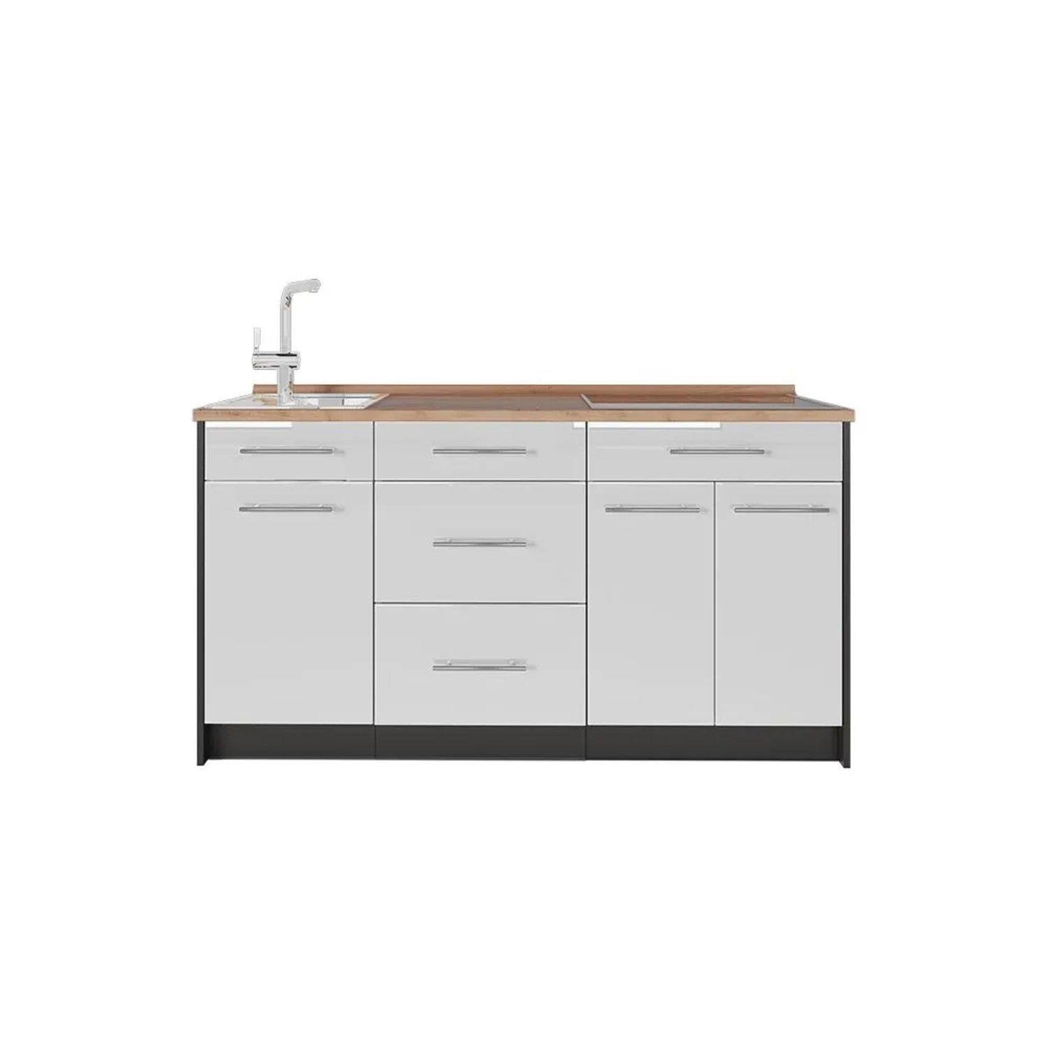 Vicco Küchenblock Fame-Line Weiß Hochglanz 150 x 82 AP Eiche Art Nr 65396