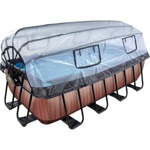 EXIT Wood Pool 400x200 mit Abdeckung. Stahlrahmenpool in Holzoptik, braun. Inkl. Sandfilterpumpe.