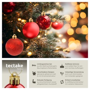Tectake Weihnachtskugeln  86 Er Set In Rot  Inklusive Perlenkette und Stern Aus Bruchsicherem Kunststoff  6 x 6 x 6 cm Rot