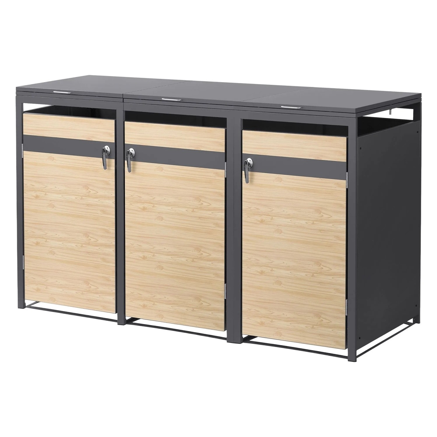Ml-Design Mülltonnenbox 3er Anthrazit-Holzoptik 200x80x120 cm