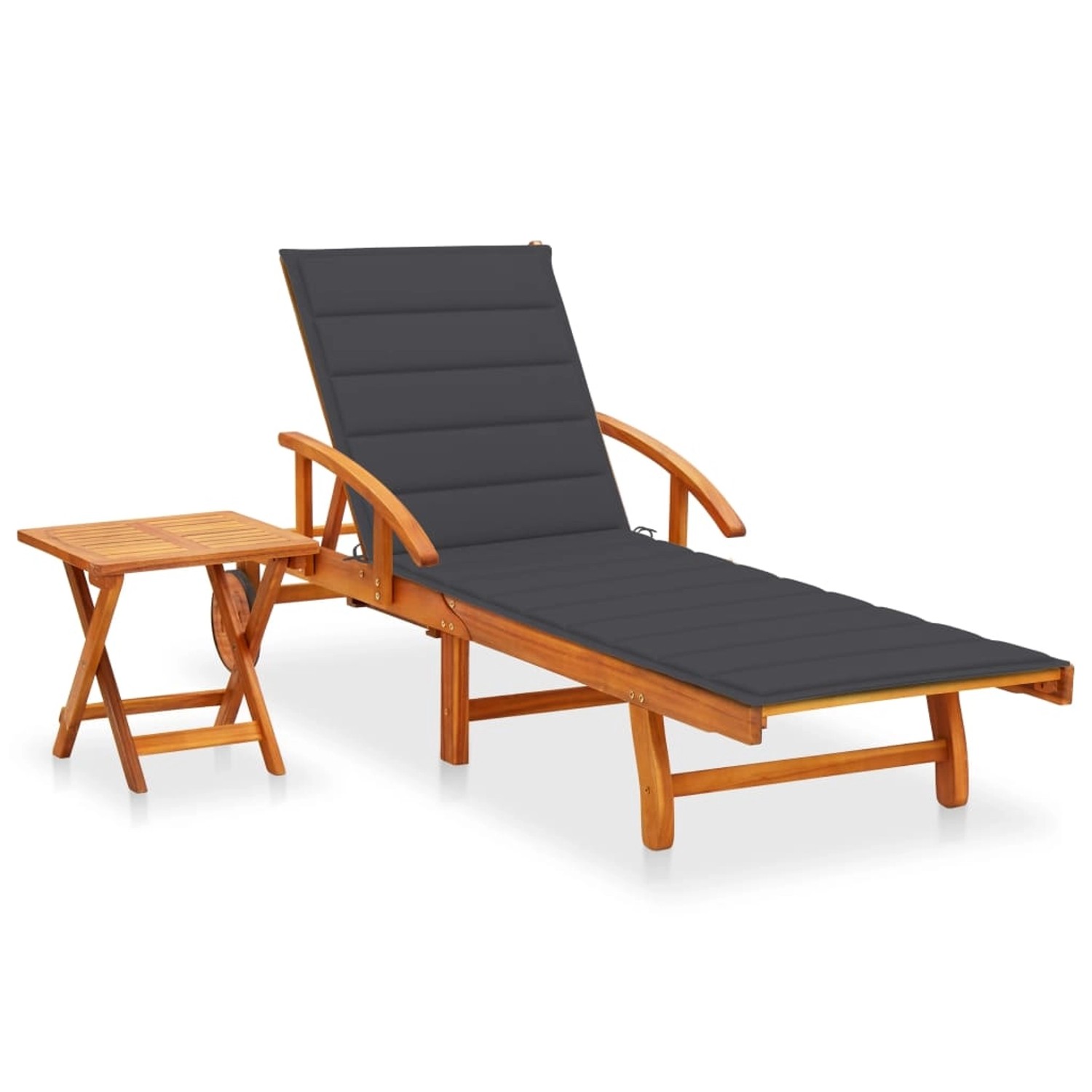 vidaXL Sonnenliege mit Tisch und Auflage Akazie Massivholz Polsterfarbe  Anthrazit