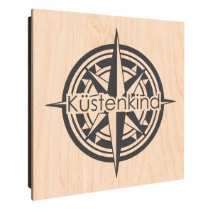 Banjado Schlüsselkasten aus Holz, 30x30cm, Motiv Küstenkind Kompass 2, mit 50 Haken.