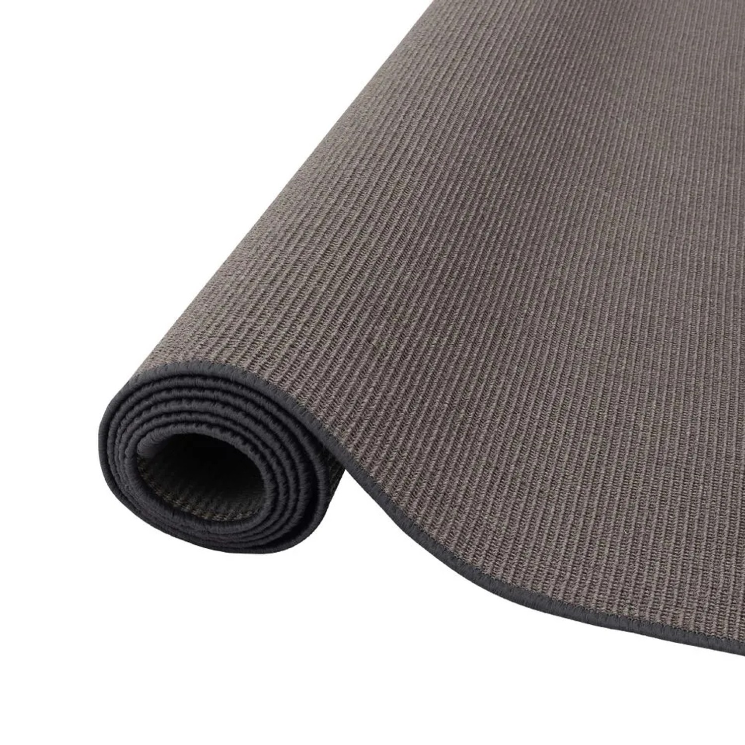Gerollter, anthrazitfarbener Snapstyle Sisal Teppich, 160x200 cm. Klassischer Natur Sisalteppich.