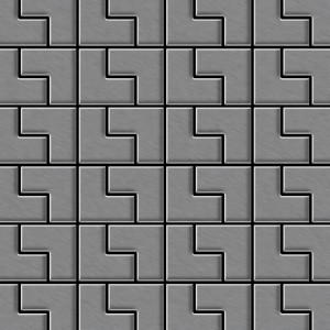 Hochglanz Mosaikfliese aus Edelstahl in Grau mit speziellem Muster.