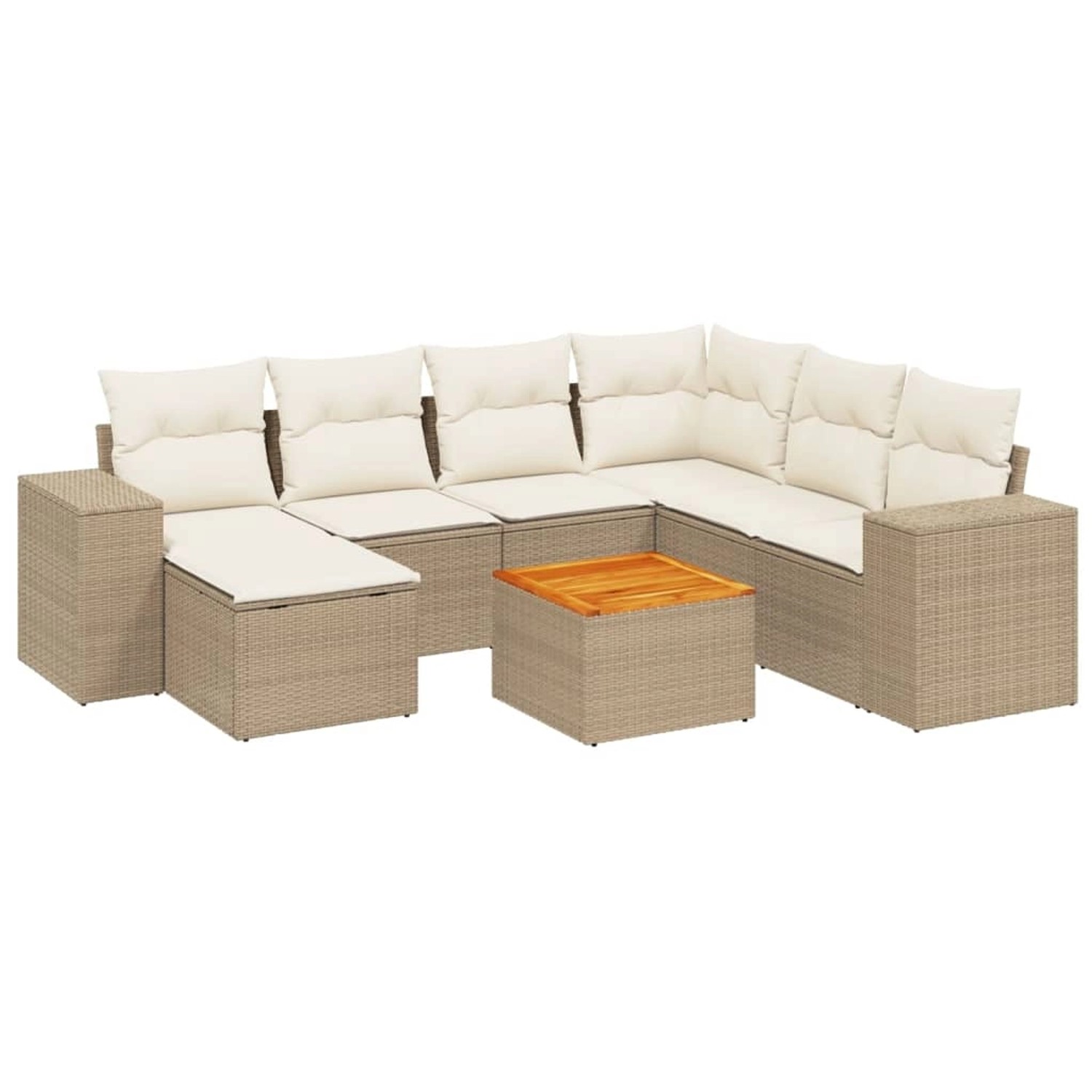 vidaXL 8-Tlg Garten-Sofagarnitur mit Kissen Beige Poly Rattan 3257892
