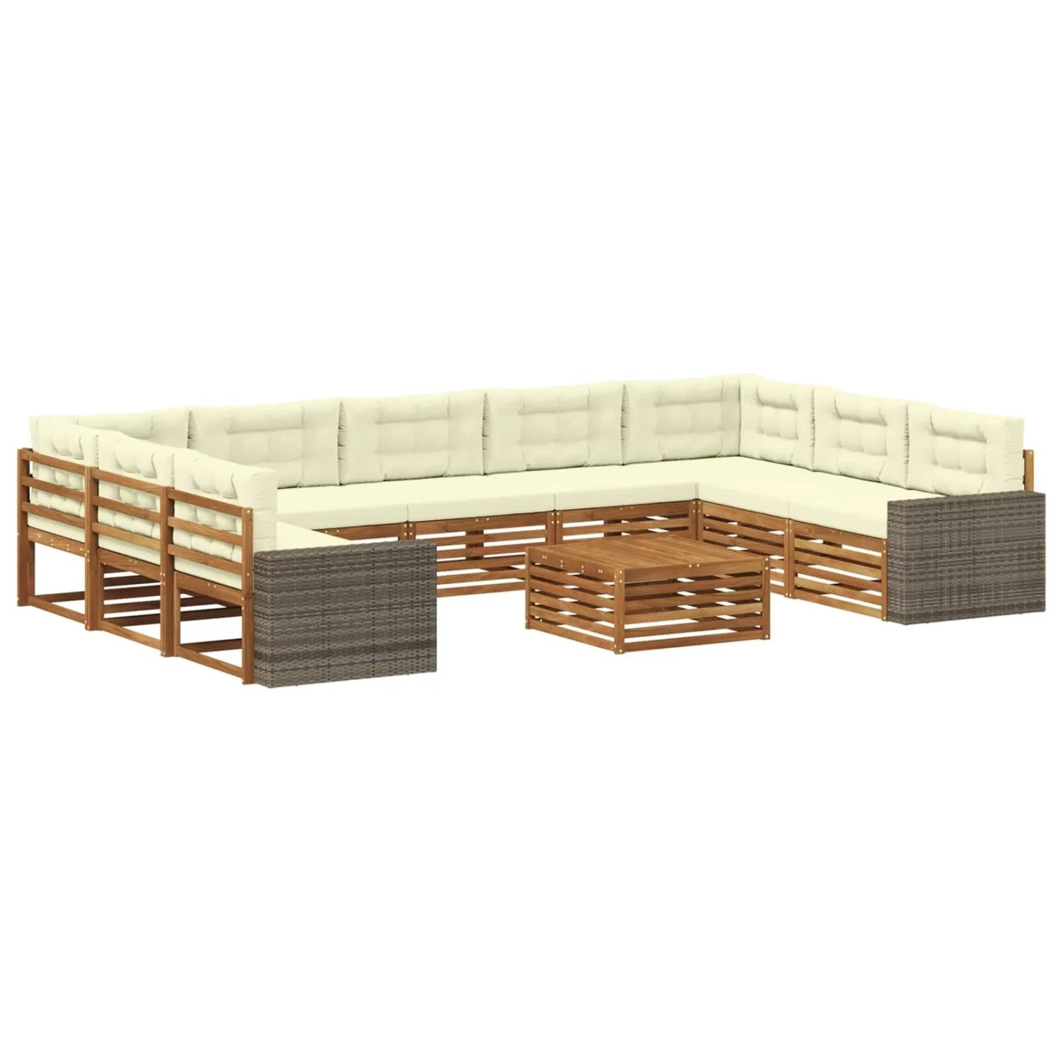 vidaXL Outdoor-Sofagarnitur 10 Stk Natur und Creme Massivholz Akazie 3383878