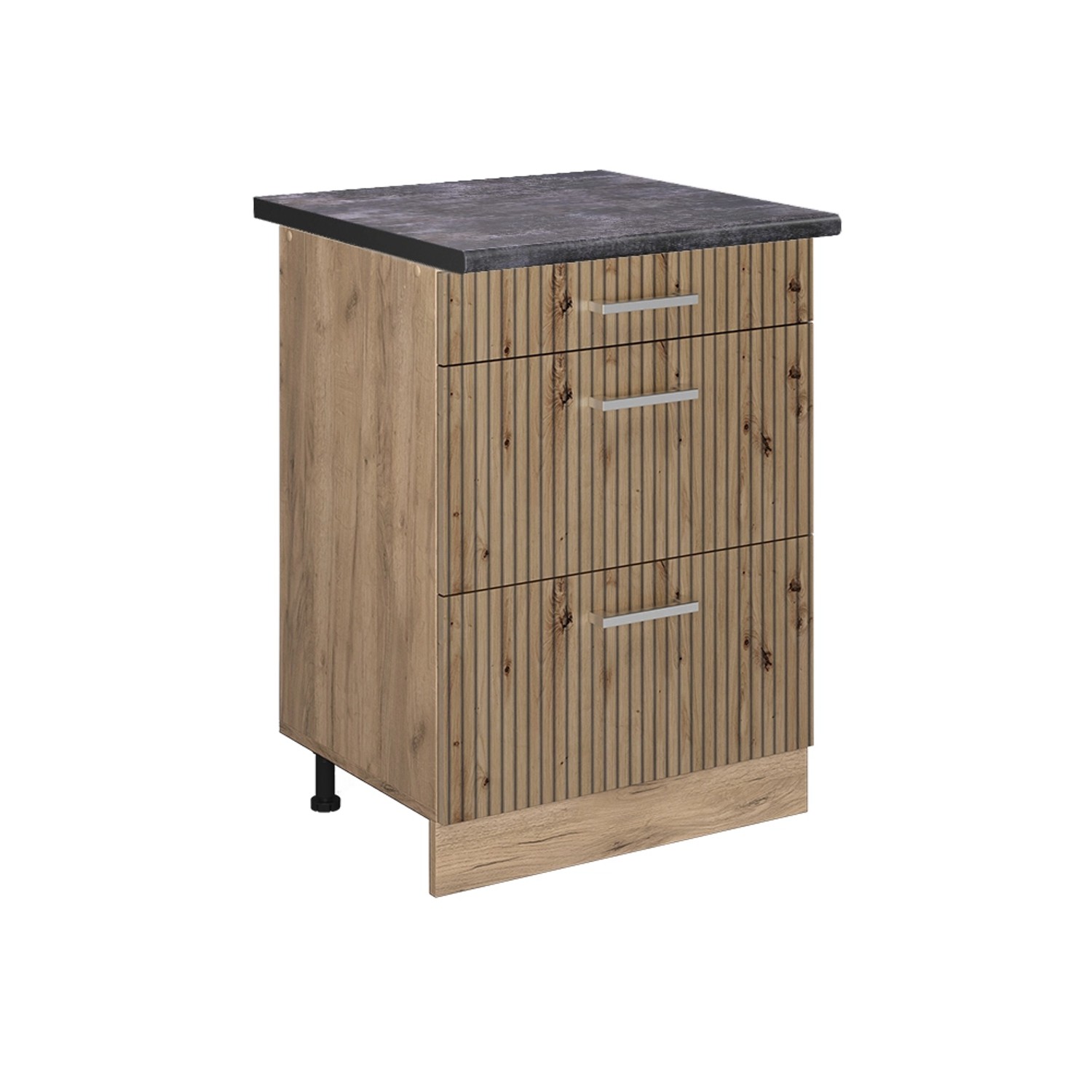 Vicco Küchenunterschrank R-Line Artisan-Eiche/Goldkraft Eiche 60 cm mit Schubladen AP Anthrazit