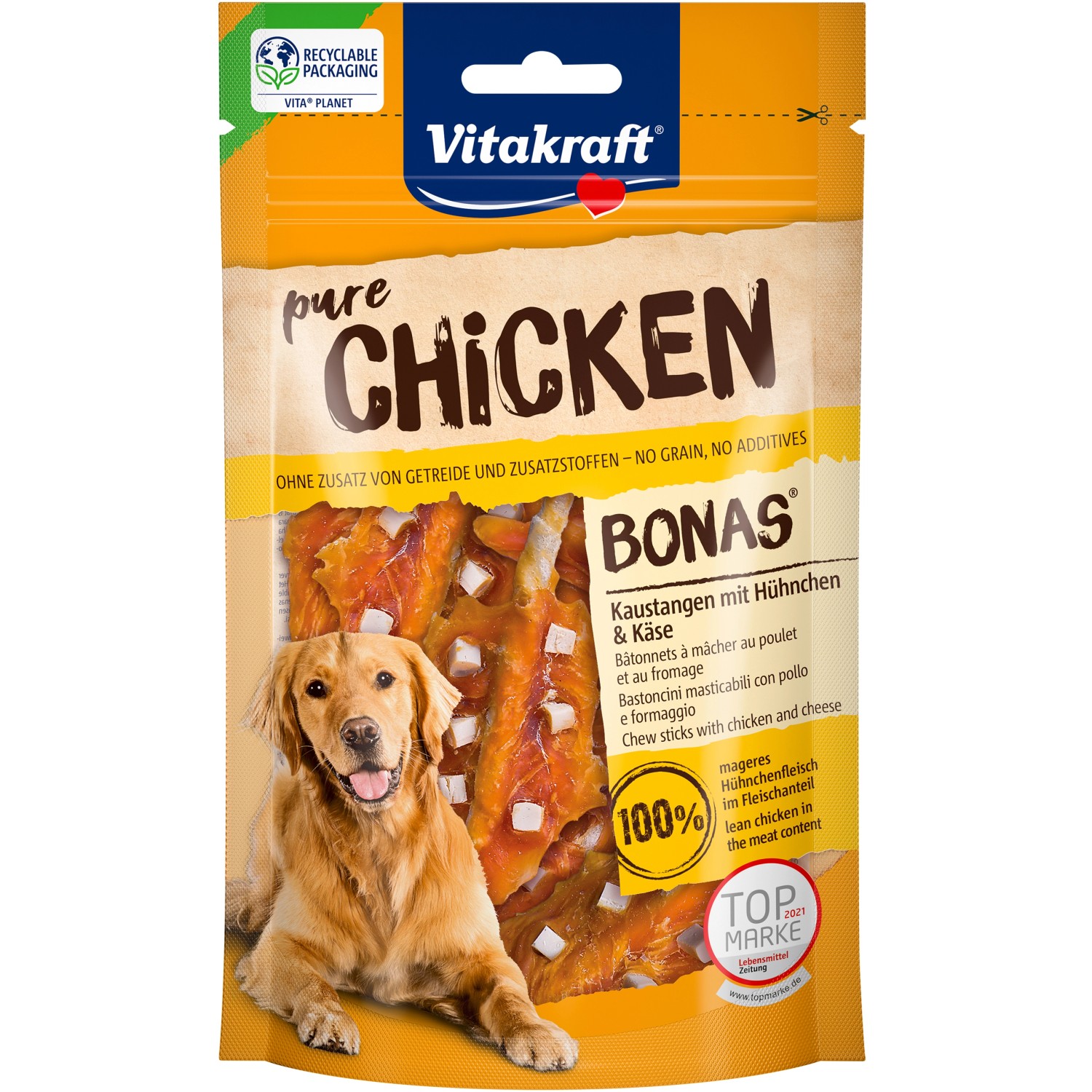 Vitakraft Pure Kaustangen Bonas mit Hühnchen und Käse 80 g für Hund