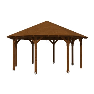 Skan Holz Pavillon Lyon 3, Ø 557 cm, aus Douglasie in Nussbraun. Robuste Holzkonstruktion für den Garten.