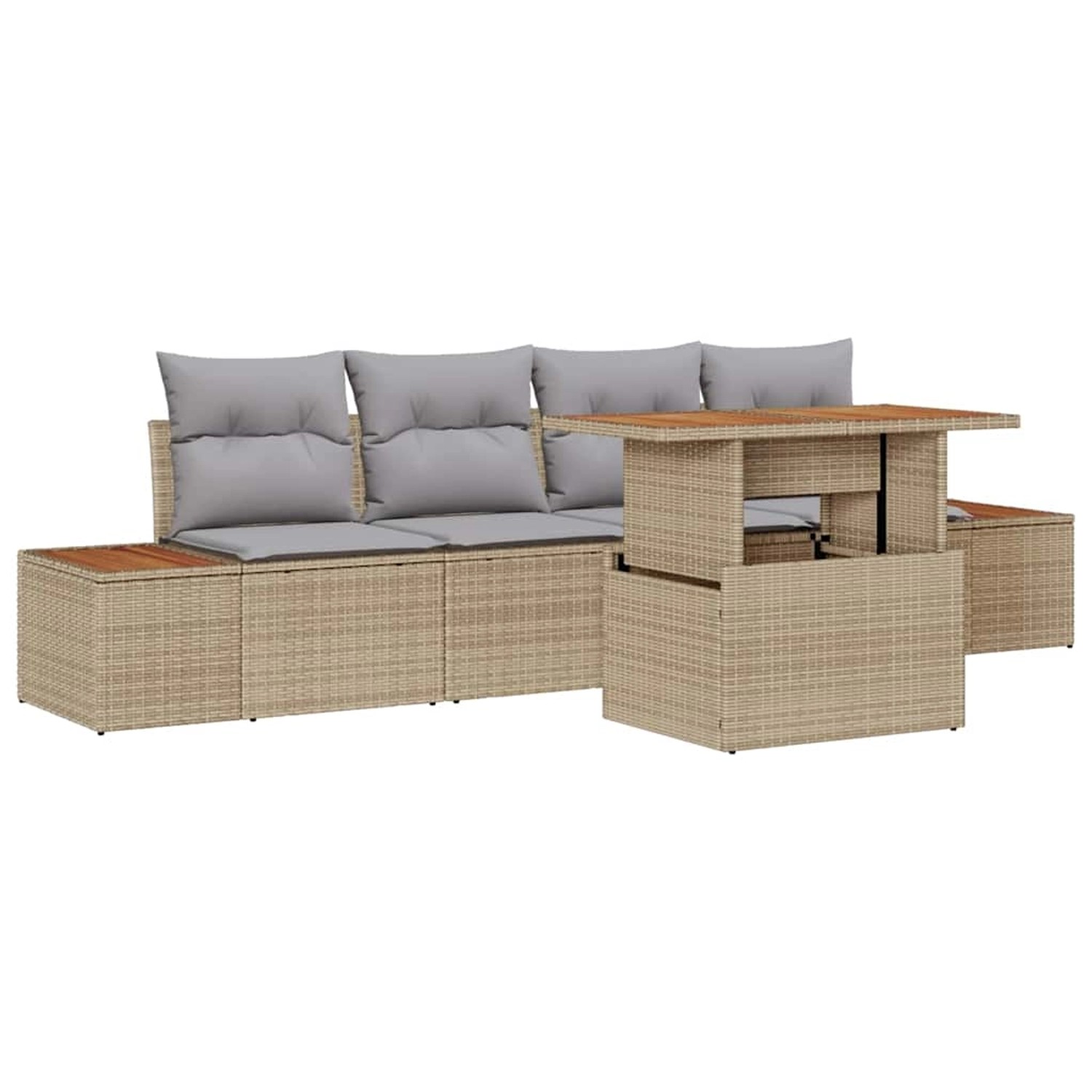 vidaXL Garten-Sofa-Set mit Speicher 5-Tlg Beige Poly Rattan 3358759 günstig online kaufen