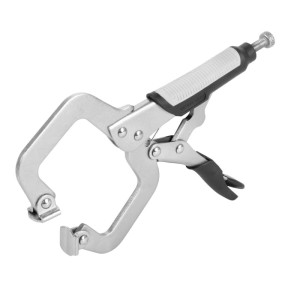 STAHLWERK C-Form Gripzange aus Metall mit ergonomischem schwarz-grauem Griff und Stellschraube für präzisen Halt.