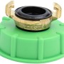 SK-Adapter 20 mm für IBC-Regentonne, grüner Kunststoff mit Messing-Schnellkupplung.