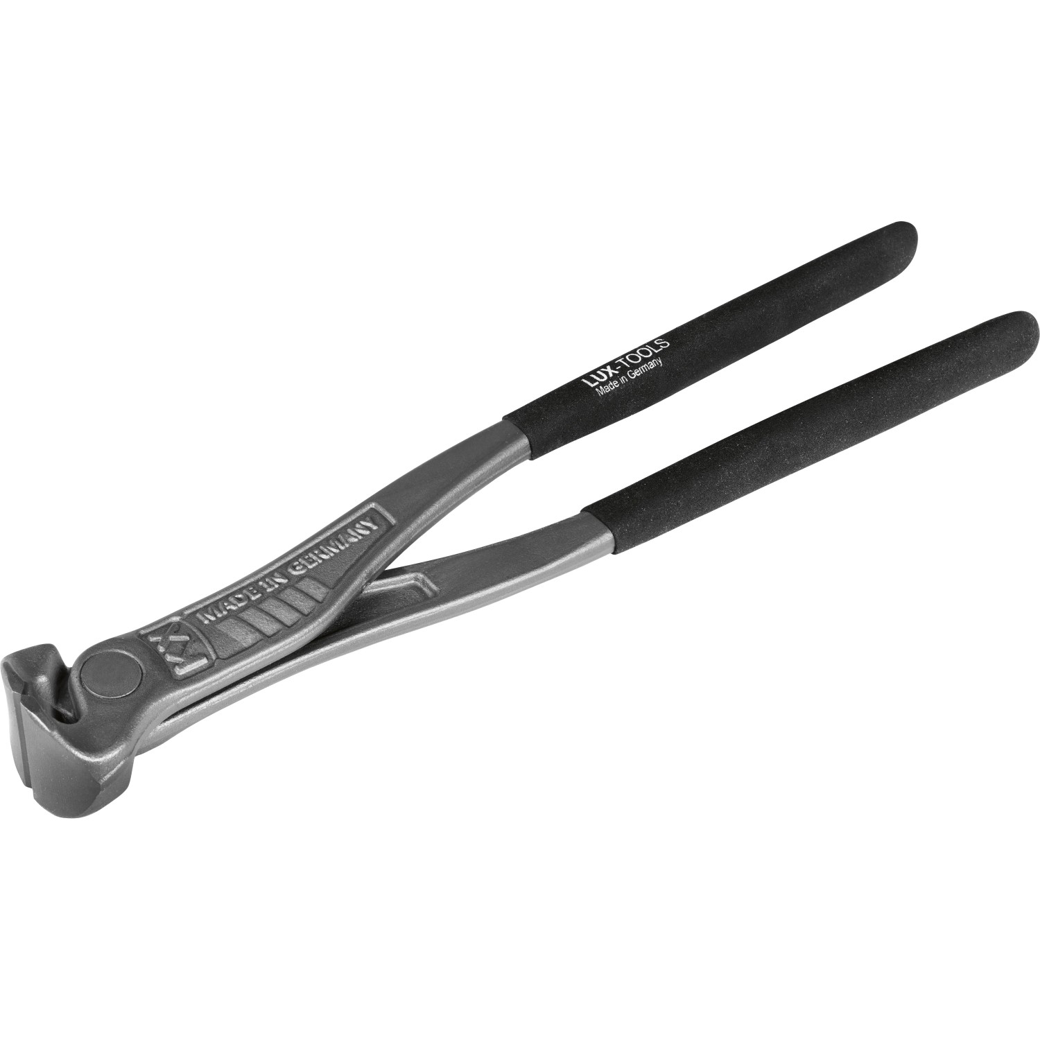 LUX-TOOLS PRO Super-Power-Kneifer 300 mm, grau, mit schwarzen Griffen und kurvigen Schneiden für Zangen.