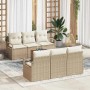 Beiges 7-teiliges Garten-Sofa-Set aus Poly Rattan mit Kissen von vidaXL für Garten und Terrasse.