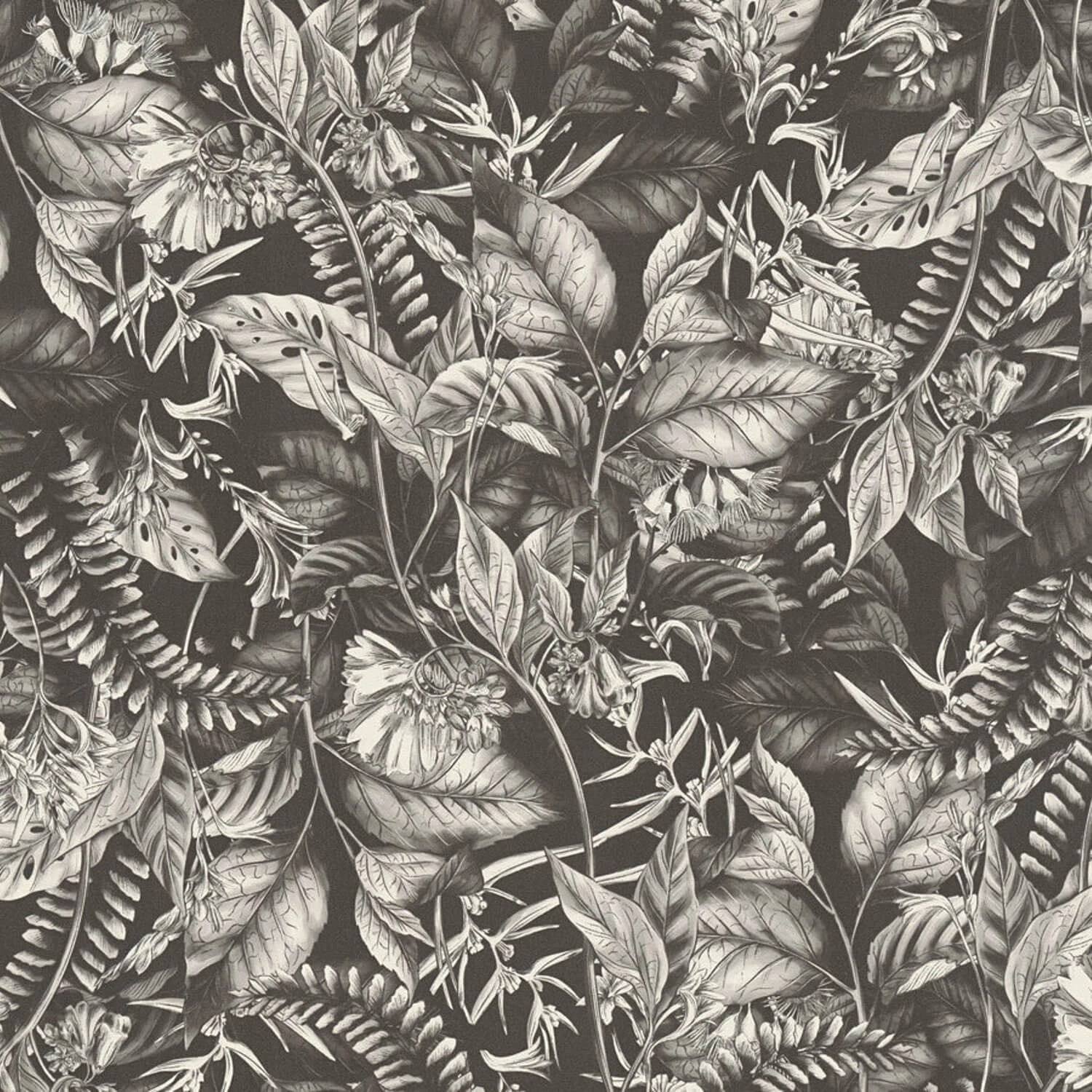 PROFHOME 394252-GU Blumen Tapete Dschungel Matt Schwarz Weiß 0,53 m x 10,05 günstig online kaufen