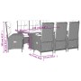 Graue 9-tlg. Garten Essgruppe aus Polyrattan mit Tisch und verstellbaren Stühlen inklusive Kissen.