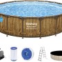 Bestway Stahlrahmenpool Set Power Steel Swim Vista, Ø 549 cm, braun, mit Zubehör wie Leiter und Filterpumpe.
