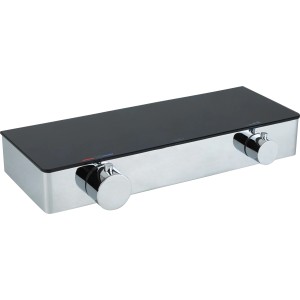 baliv Thermostat-Duscharmatur DU-2071 mit Schwarzglas und Chrom-Reglern.