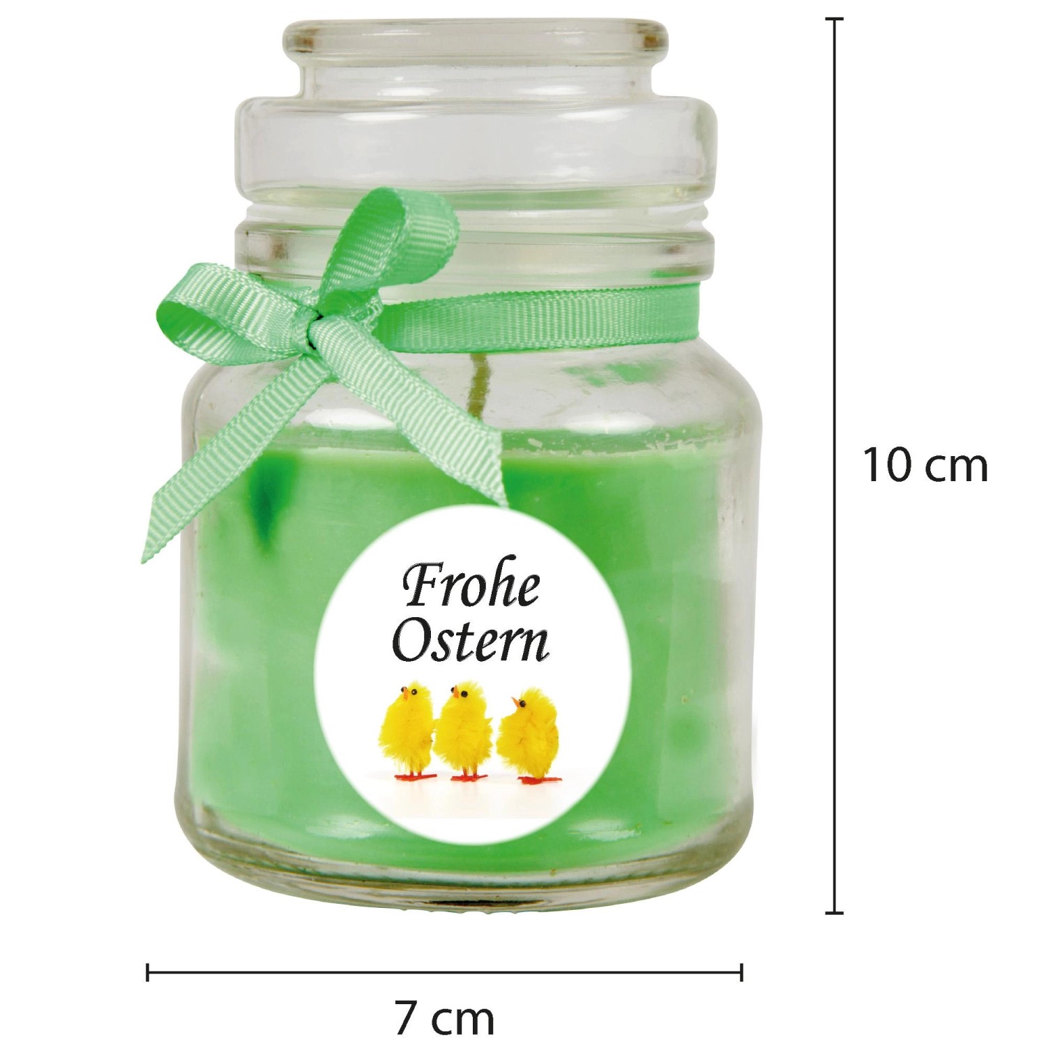Duftkerze "Frohe Ostern" im Glas mit Küken-Motiv, Ø7cm, Coconut Limes Duft.