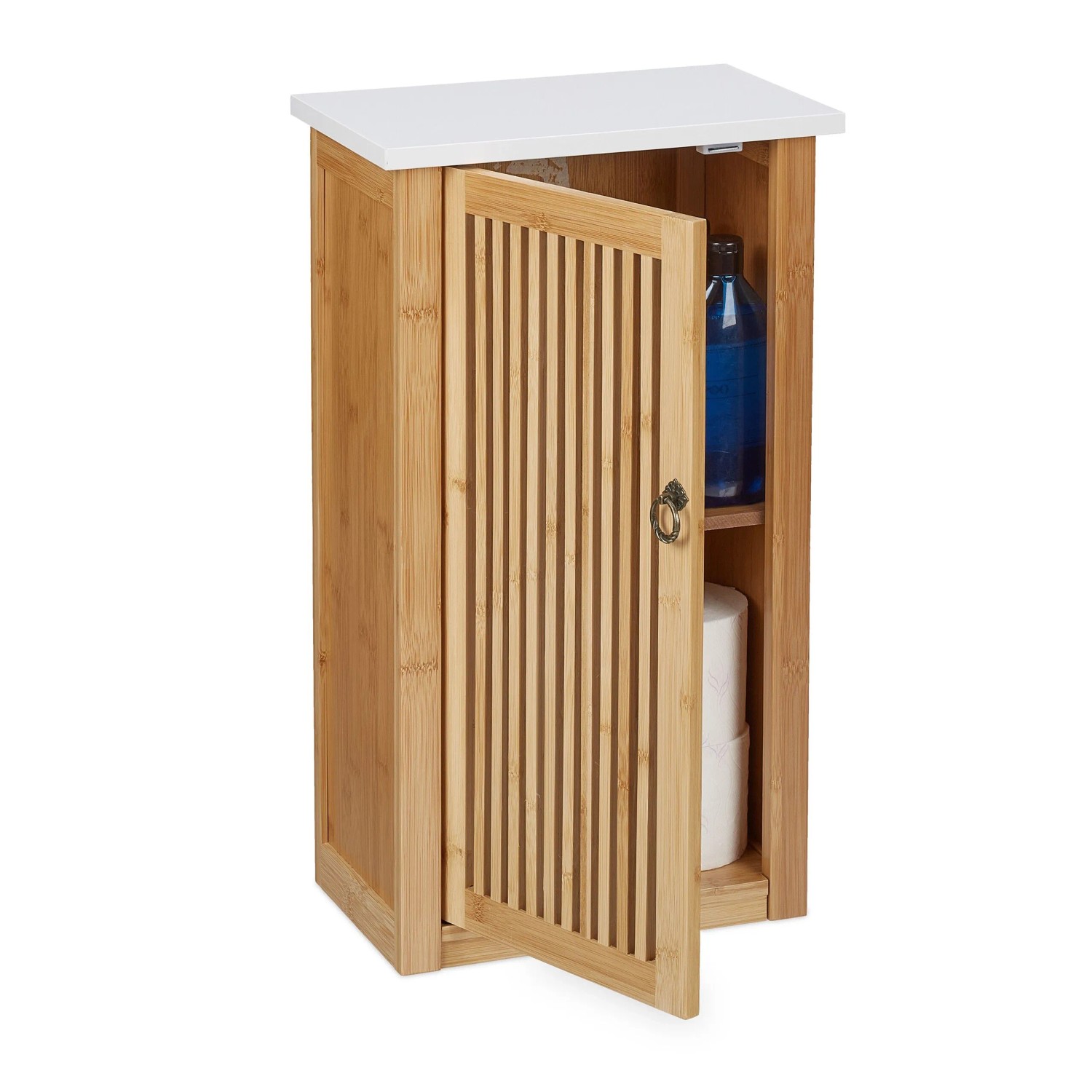 Relaxdays Badezimmerschrank Bambus Natur Weiß Hängend Verstellbar Magnetschließmechanismus 60 cm x 34,5 cm x 21 cm 4,2 kg
