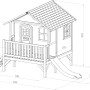 Detaillierte Skizze: Axi Stef Spielhaus mit Rutsche, Maße und Details für den Aufbau.