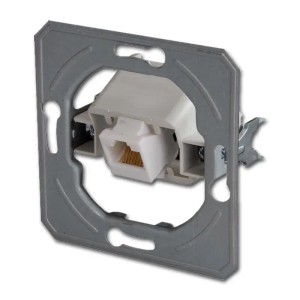 TEM EKONOMIK Netzwerkdose Cat5e Silber, 1-fach RJ45 mit Rahmen für Schalterprogramme.