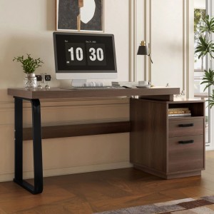 PXloue Schreibtisch 135 x 54 cm Bürotisch mit Schublade Ordnerauszug Stahlrohr Braun
