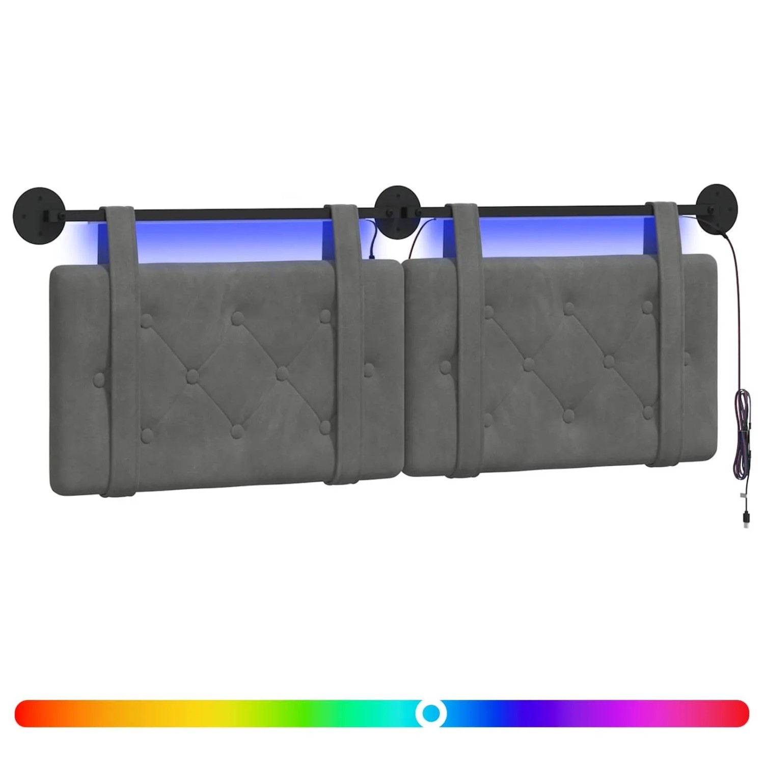 vidaXL Hängendes Kopfteil Mit LED Licht Dunkelgrau Samt 3424138