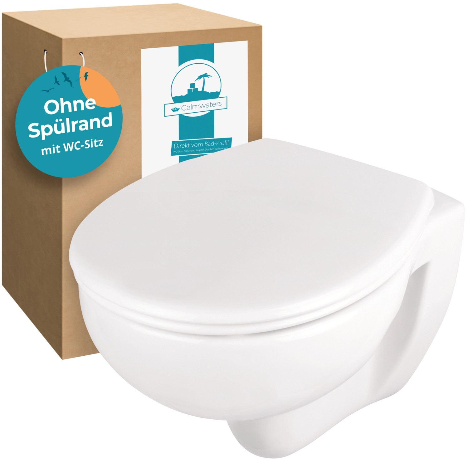 Calmwaters Hänge WC Premium Spülrandlos Set WC-Sitz Absenkautomatik 08AB3131