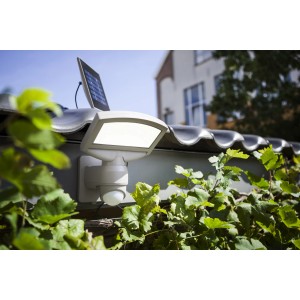 Lutec Solar LED-Außenstrahler Sunshine mit Solarpanel, neutralweiß, mit Bewegungssensor.