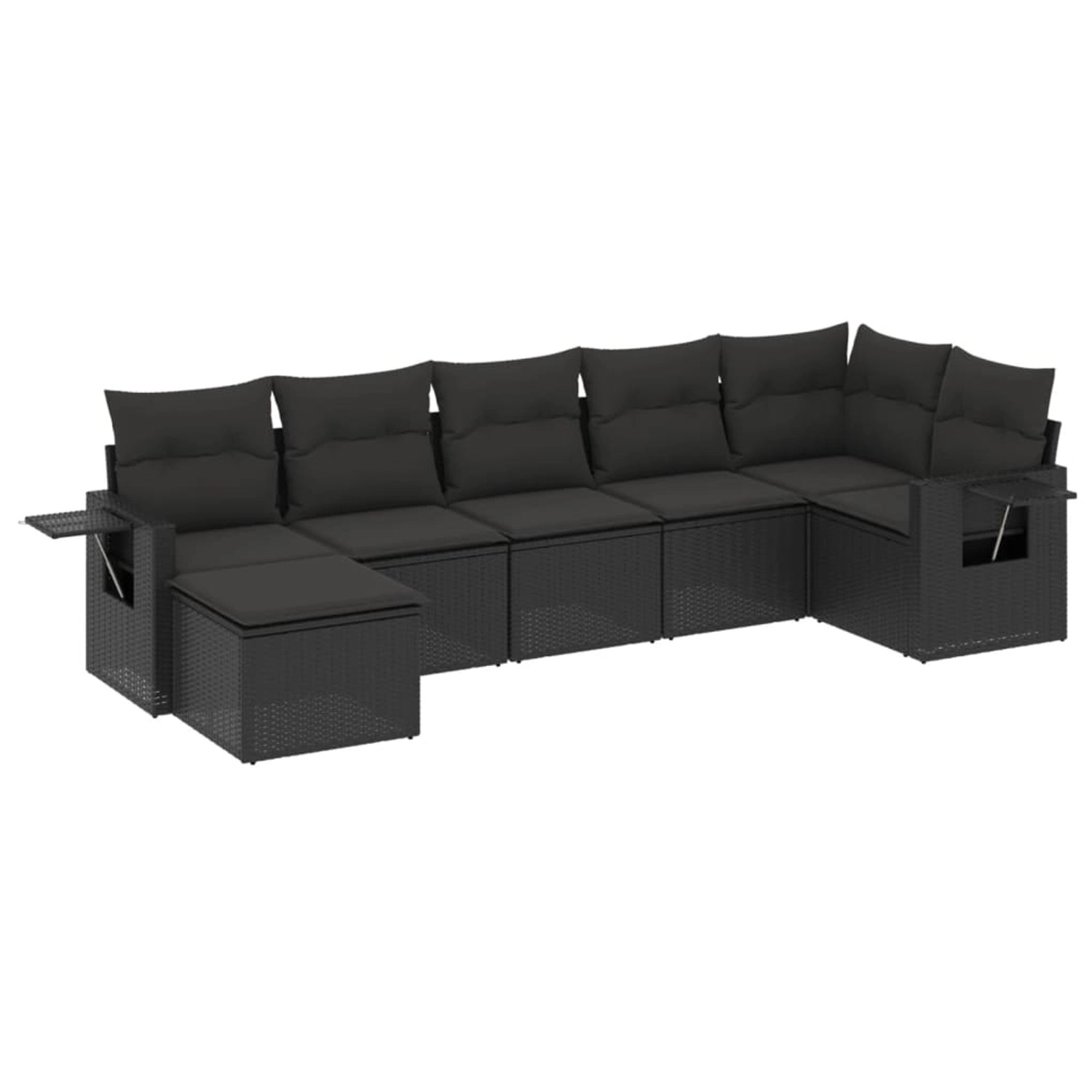 vidaXL 7-Tlg Garten-Sofagarnitur mit Kissen Schwarz Poly Rattan 3220474