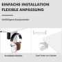 HOMAVO Schreibtisch: Details wie Kopfhörerhaken und Stützen für flexible Anpassung.