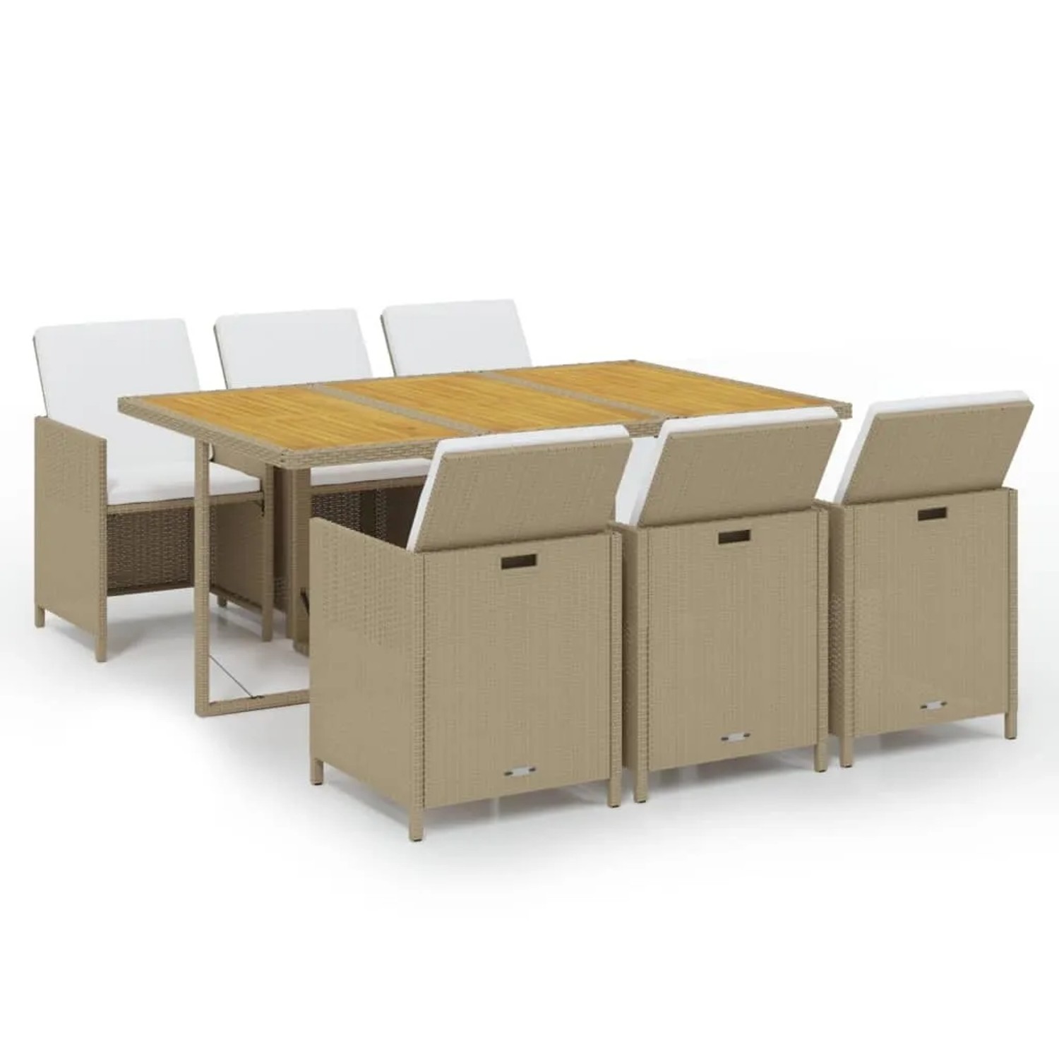 vidaXL 7-Tlg Garten-Essgruppe mit Kissen Poly Rattan Beige 3095554
