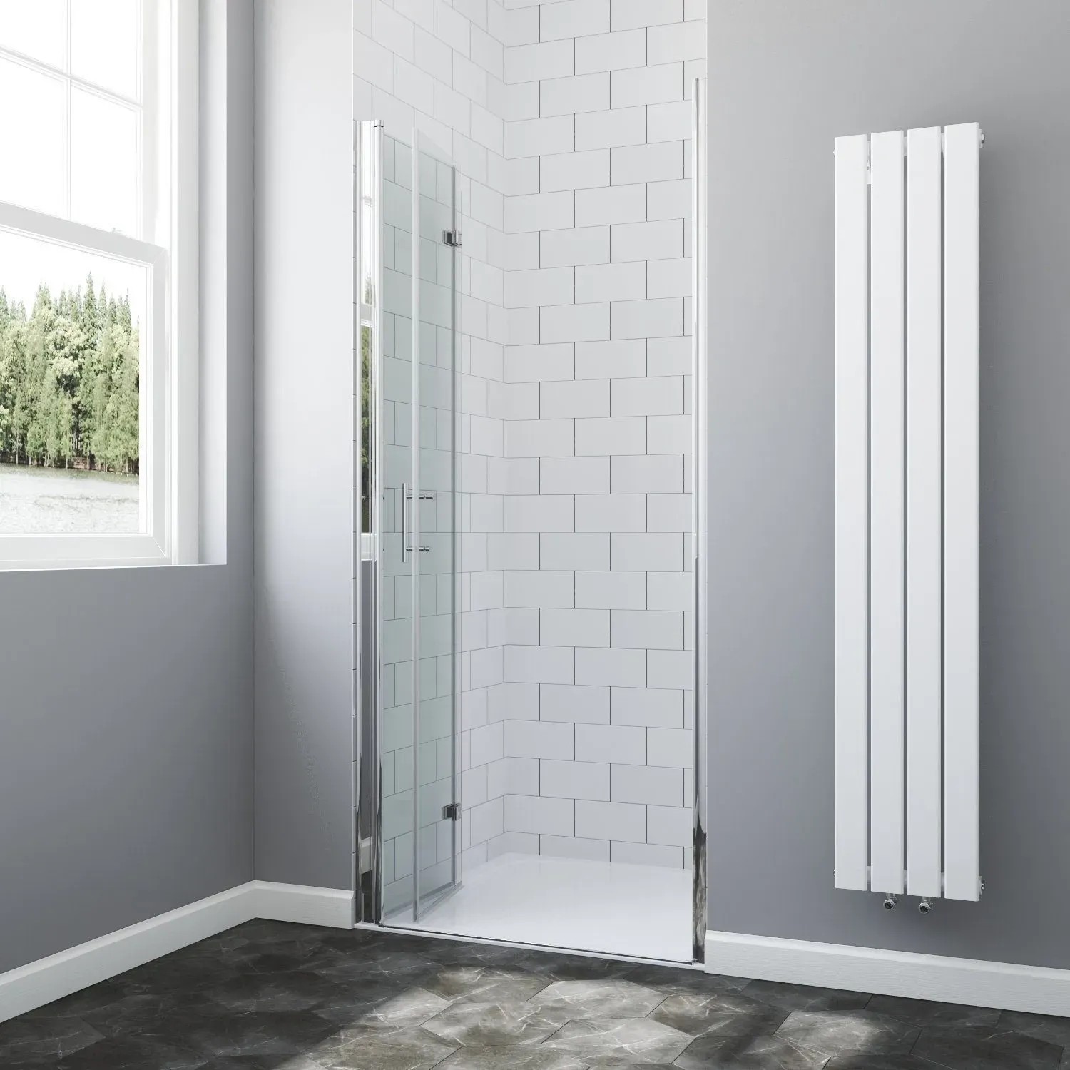 Aquabatos Duschtür 70x195cm, Falttür mit ESG Sicherheitsglas und Nano-Beschichtung.