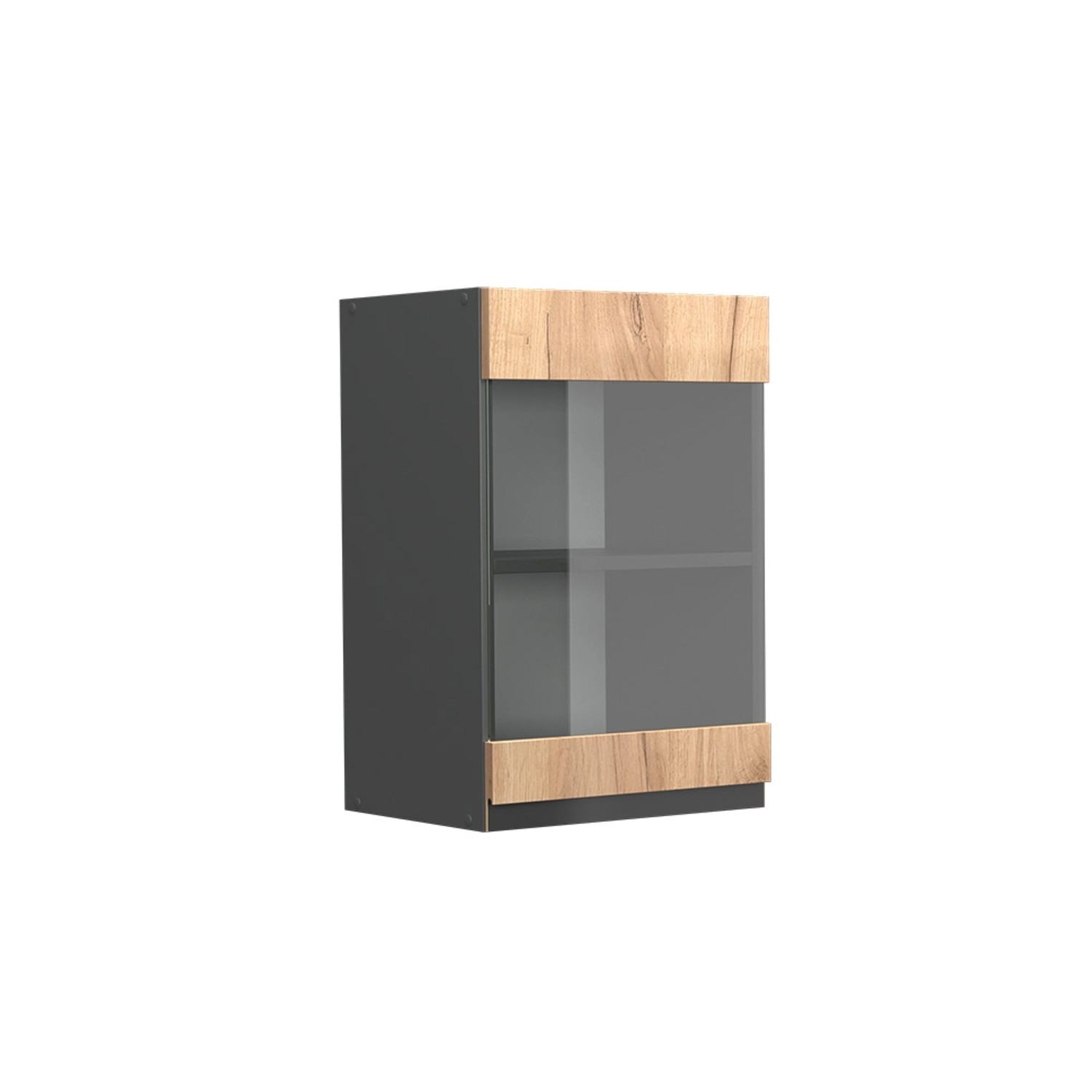 Vicco Küchenglasschrank R-Line Goldkraft Eiche/Anthrazit 40 cm J-Shape