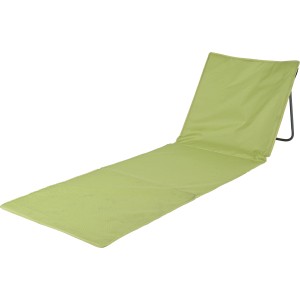 Verstellbare Strandmatte in Grün, Camping Zubehör mit Rückenlehne und weißem Rahmen.
