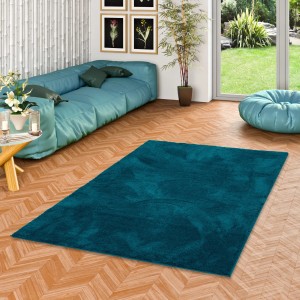 Petrolfarbener Hochflor Teppich (80x150cm) von Pergamon, superweich und luxuriös.