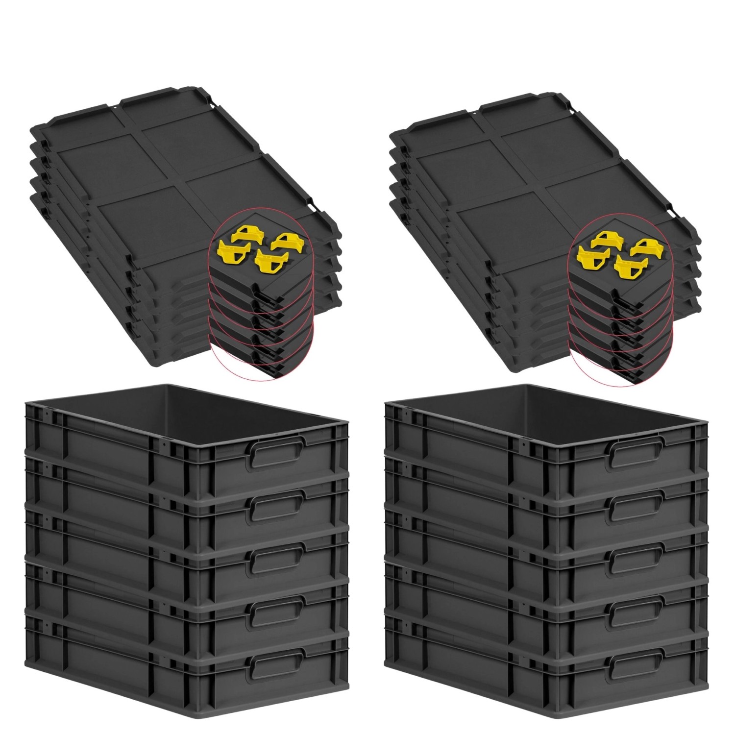 PROREGAL SparSet 10x Eurobox Nextgen Grip Mit Auflagedeckel Und Gelben Vers günstig online kaufen