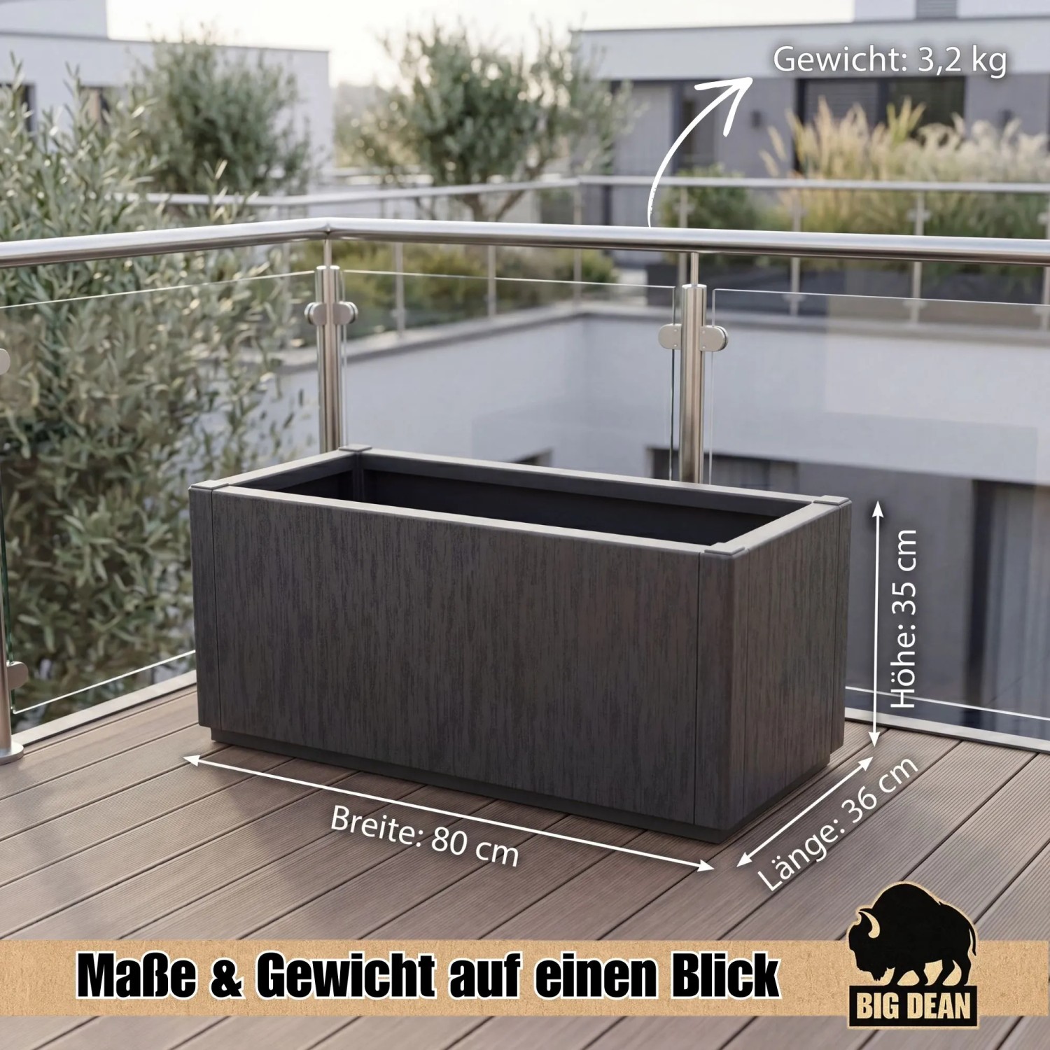 BigDean Pflanzkasten 80L 80 x 36 x 35 cm Ablaufboden Winterfest Pflanzkübel_3