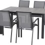 Siena Garden Dining-Set Velia, 5-teilig, mit grauem Tisch und vier anthrazitfarbenen Stühlen.