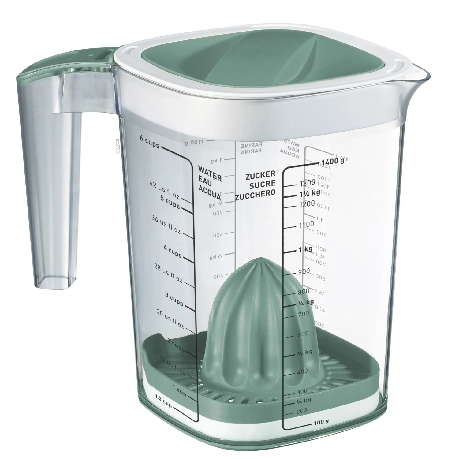 Rotho Back-Messbecher Loft 1,5, Transparent Mistletoe Green