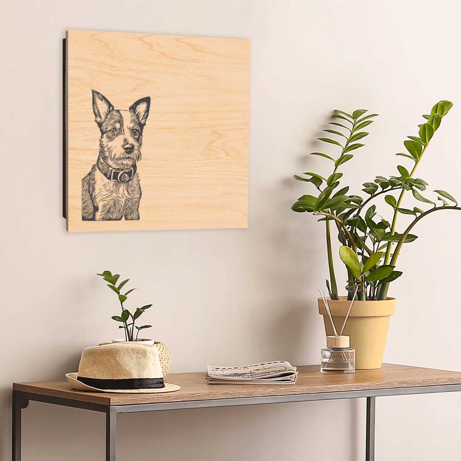 Banjado Schlüsselkasten Holz, 30x30cm, Motiv Freundlicher Hund, 50 Haken.