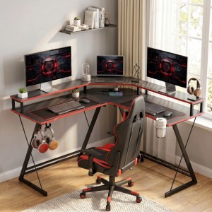 HOMCOM L-förmiger Computertisch Spanplatte Metall 128L x 128B x 88H cm Schwarz