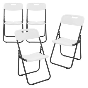 4er Set weiße Klappstühle mit Stahlrahmen. Esszimmerstühle für Garten, Balkon und mehr.