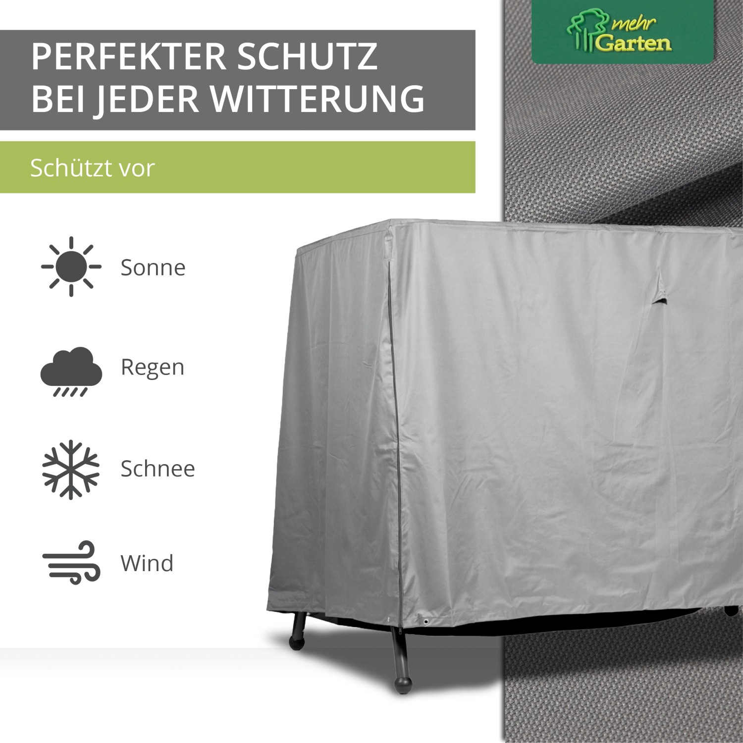 Graue Schutzhülle für Hollywoodschaukel, wasserdicht und UV-beständig, 220x160x150 cm.