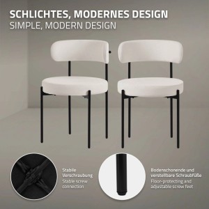 ML-Design Esszimmerstühle 4er Set Weiß Teddystoff Metallbeinen