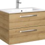 Pelipal Badmöbel-Set Trentino in Riviera Eiche mit Waschbecken, Unterschrank und Armatur.