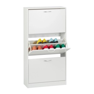 Relaxdays Schuhschrank Kipper Spanplatte Weiß mit 3 Klappen 116 cm x 60 cm x 24 cm 18,1 kg