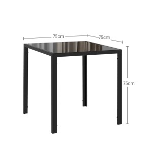 HOMCOM Esstisch, quadratisch, schwarz, mit Hartglasplatte und Stahlrahmen. Maße: 75x75x75 cm.